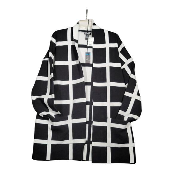 J'envie/Eli NY Reversible Window Pane Black White Cardigan Women's Size XL NWT‎ - Picture 2 of 9